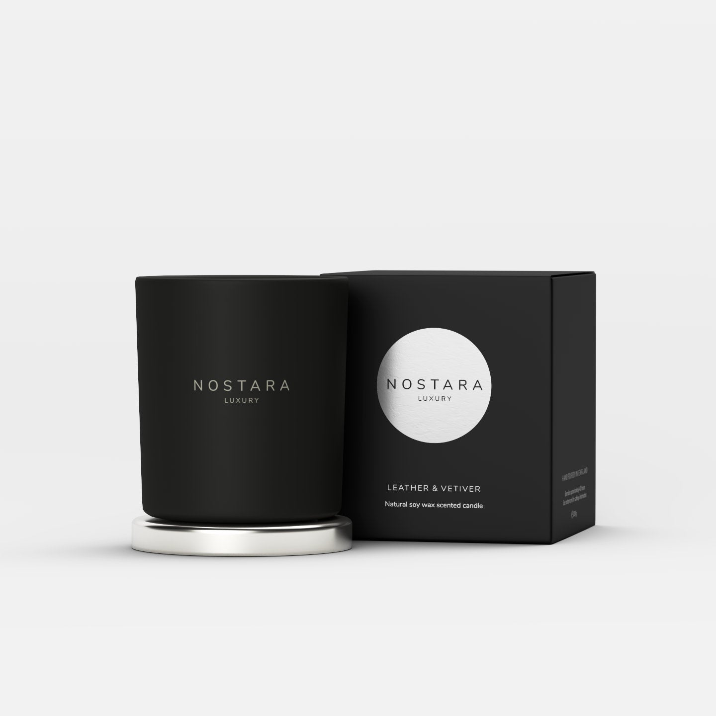 Nostara Leather & Vetiver Scented Candle & Box Image
